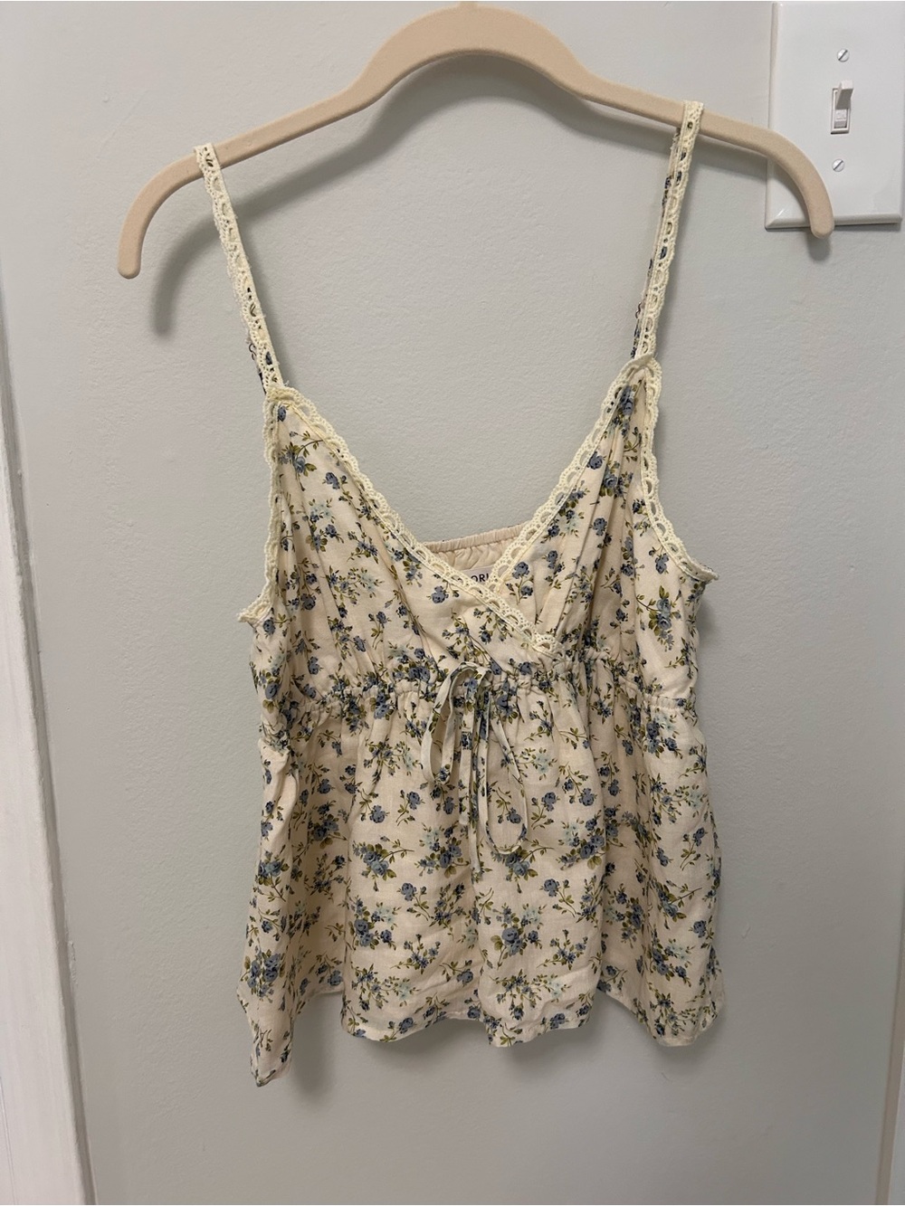 Storia Cream Floral Lace-Trim Top with Blue and Green Floral Accents by Storia